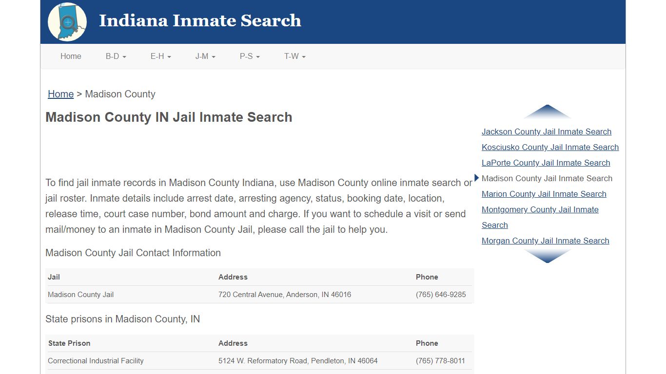 Madison County IN Jail Inmate Search